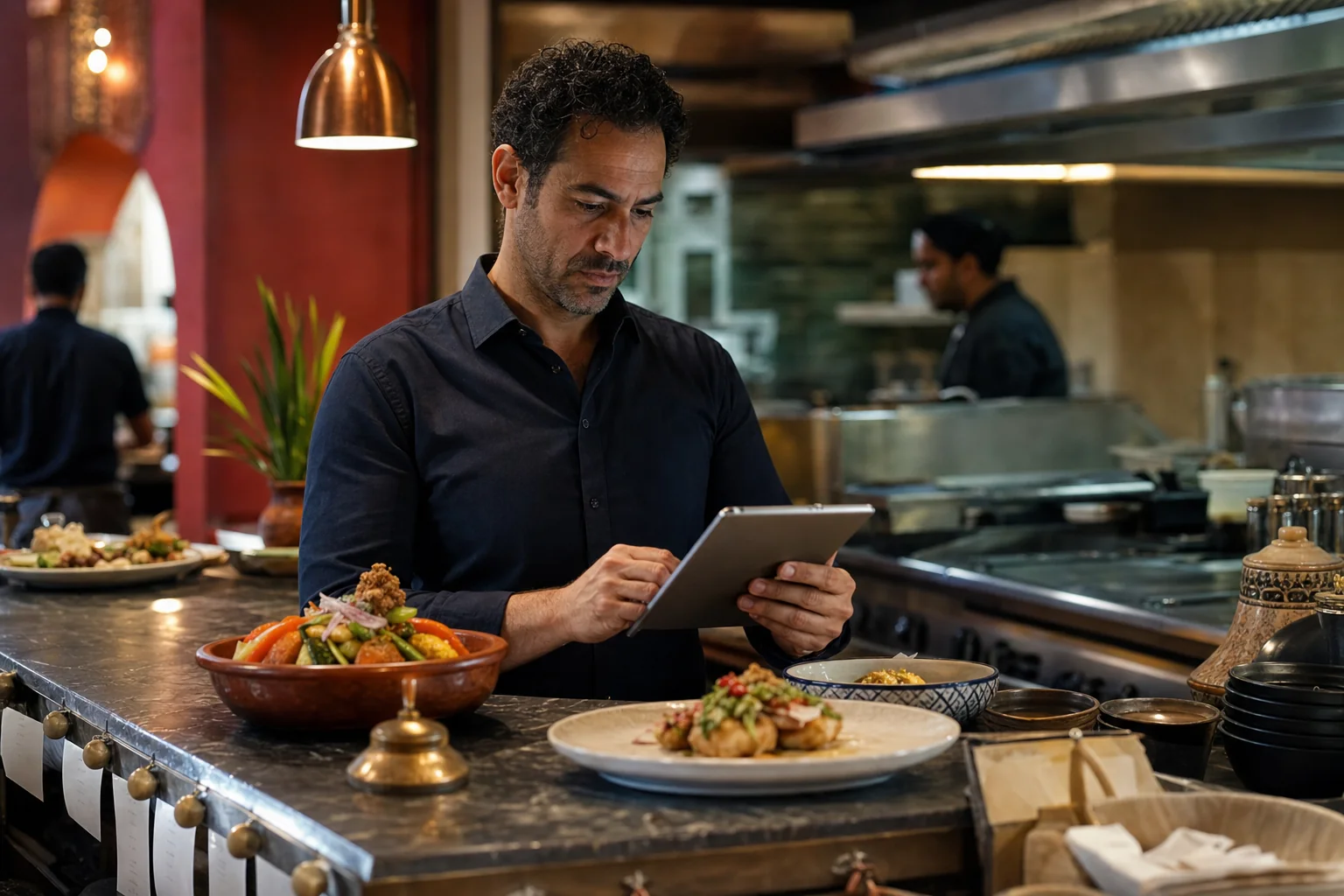 Restaurant owner managing direct orders