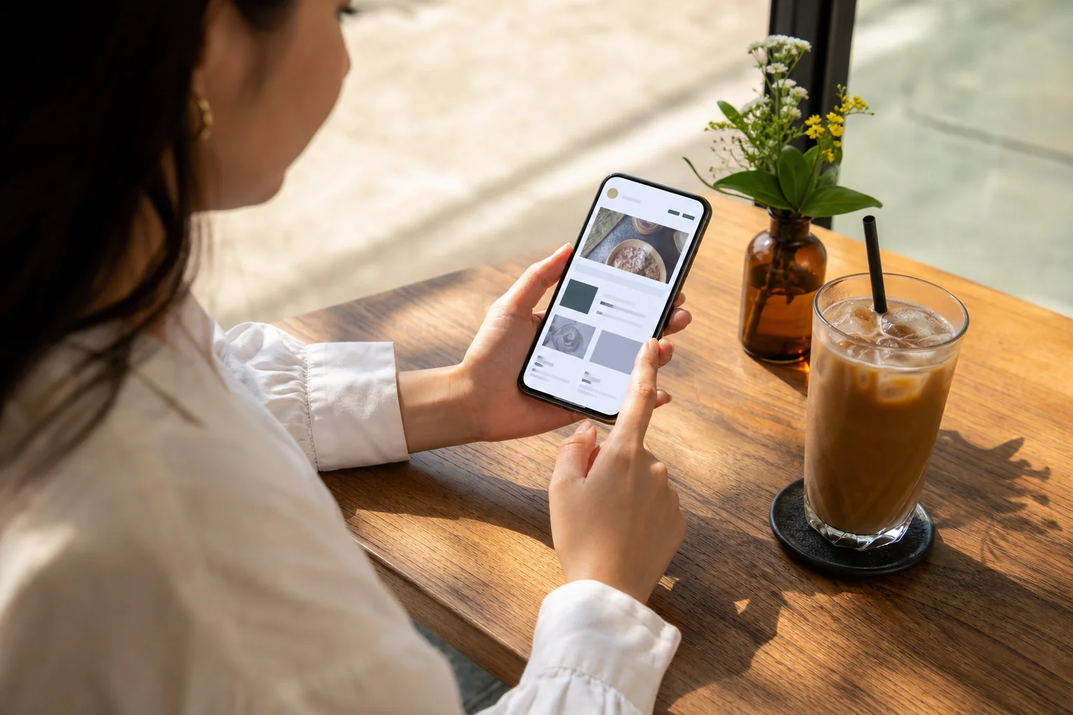 Customer using a local business website on a smartphone