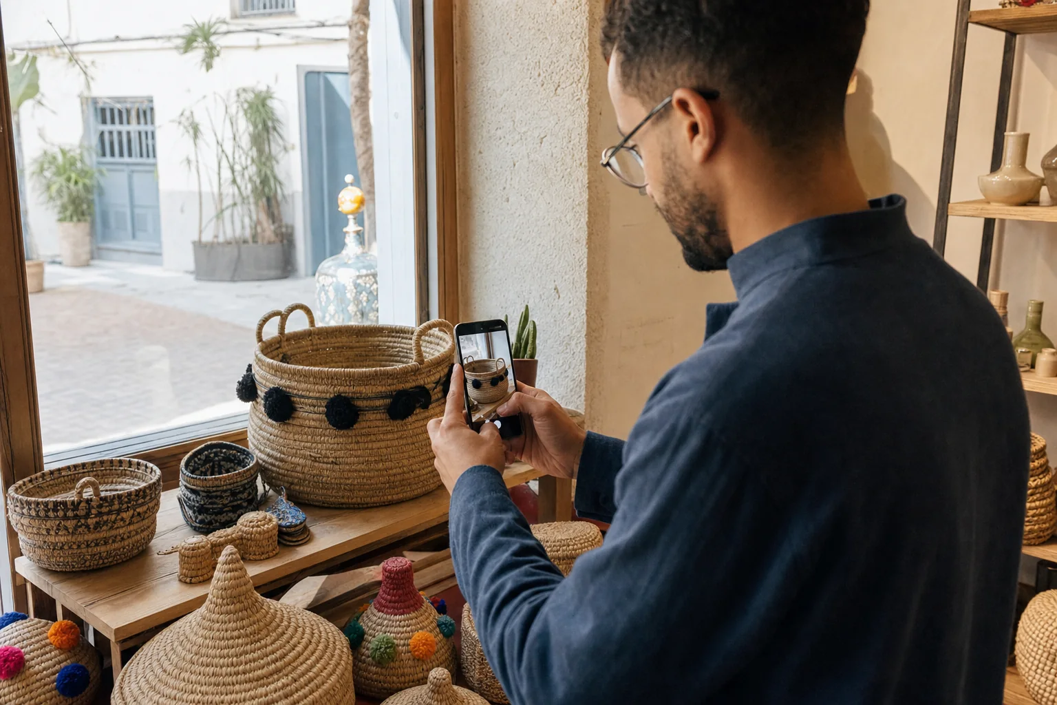 Shop owner preparing product content for local search