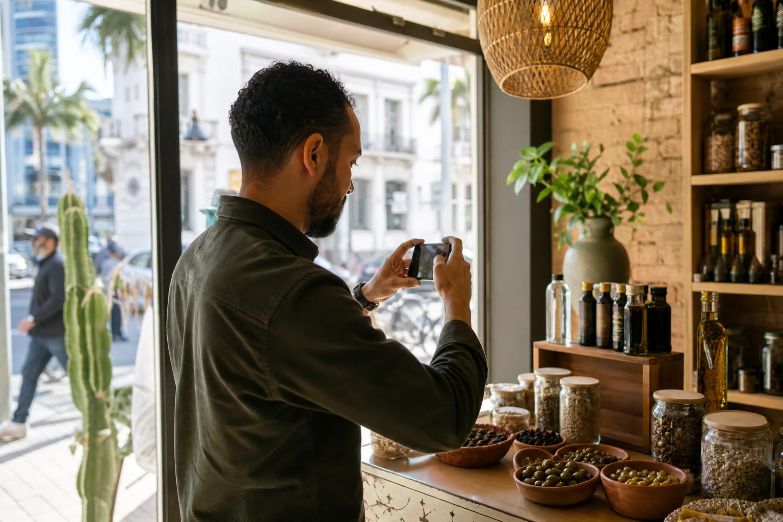 Local business owner preparing storefront content