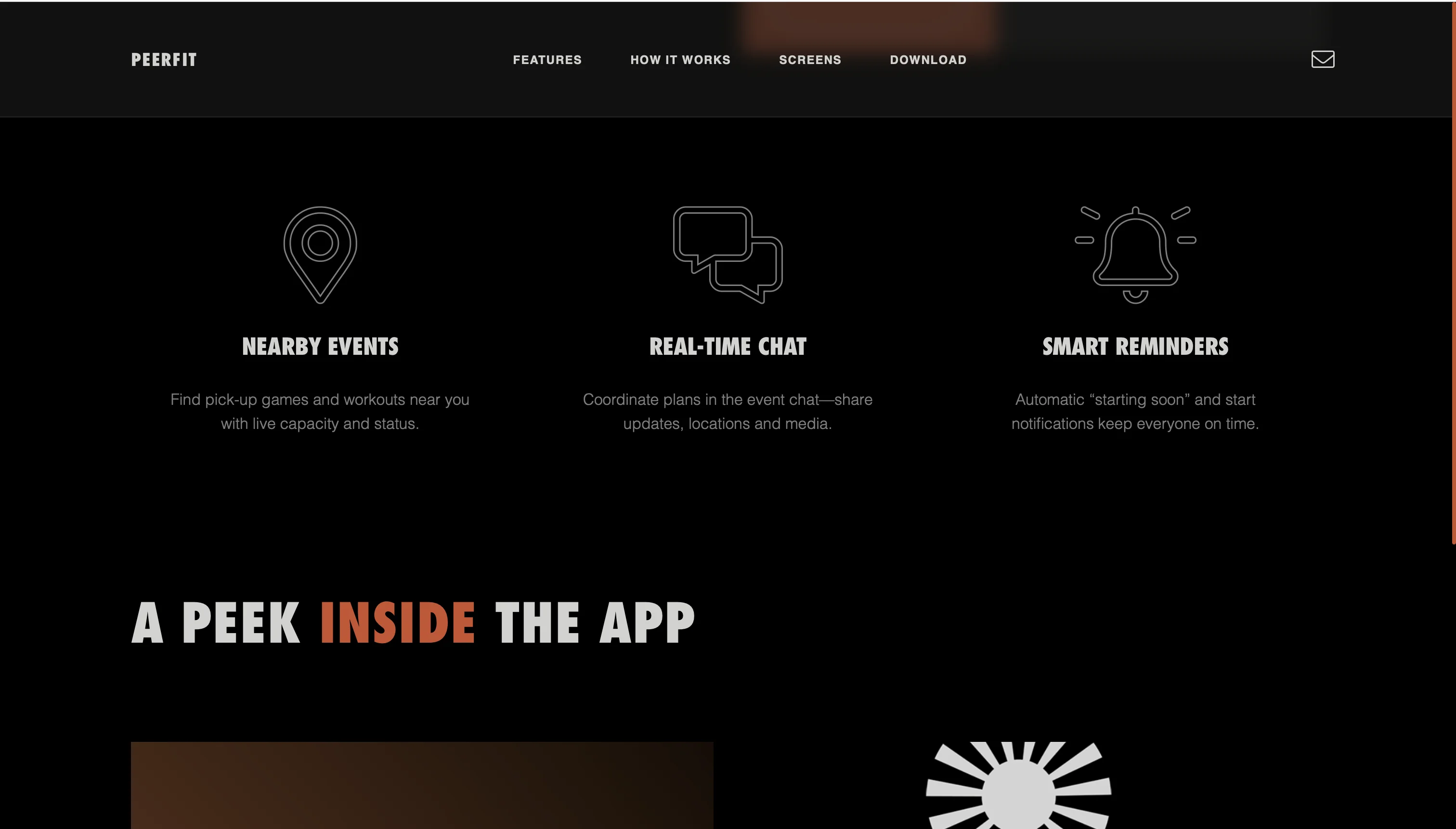 PeerFit website app screens section