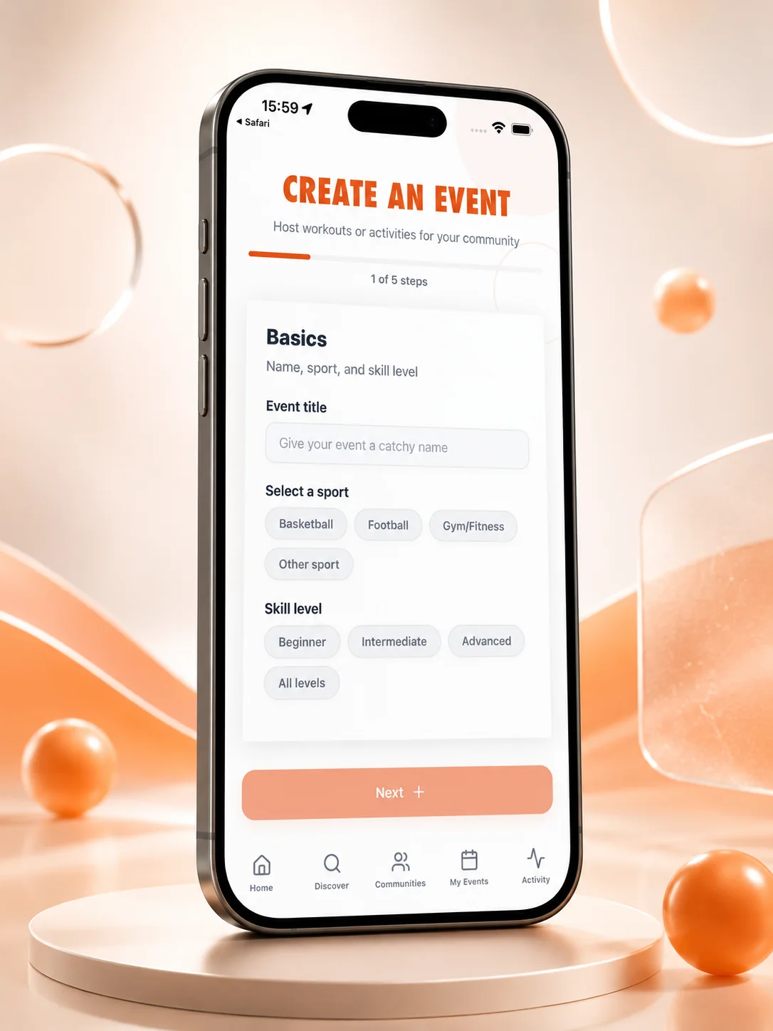 PeerFit create event flow