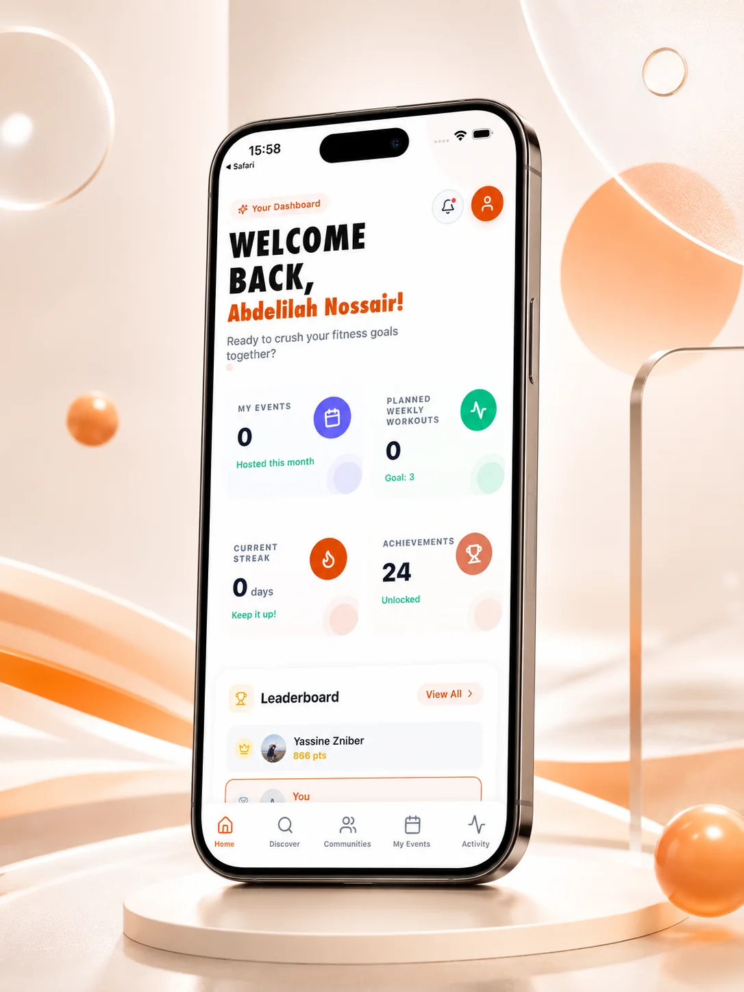 PeerFit social sports dashboard