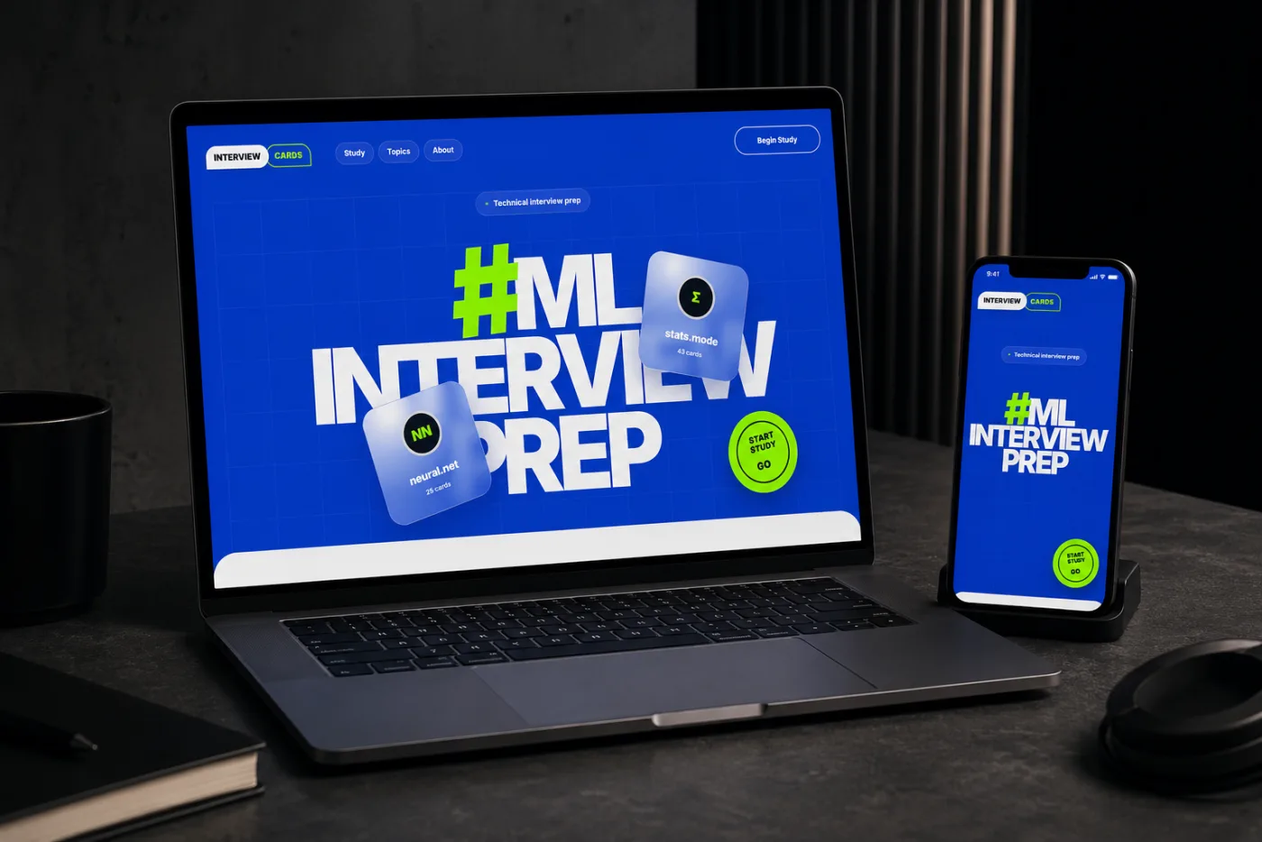 Interview Flashcards on laptop and phone