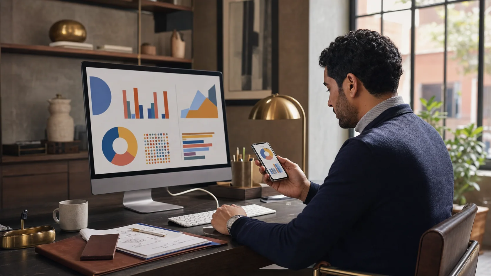 Business owner reviewing performance analytics